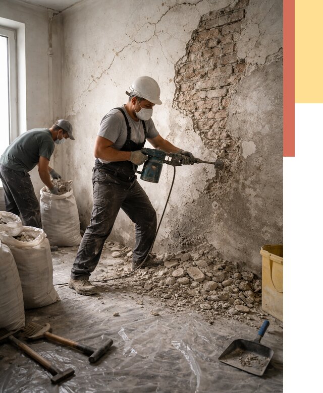 Демонтаж штукатурки со стен в Владимире от 7470 руб/м² — быстро и недорого | ОТДЕЛОЧНИК-Вдм