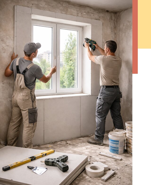 Монтаж откосов из гипсокартона в Владимире от 4669 руб. под ключ | ОТДЕЛОЧНИК-Вдм