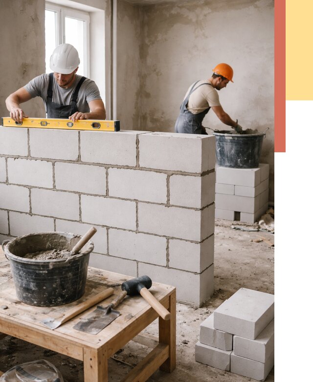 Кладка перегородок из газобетона в Владимире от 3320 руб. под ключ | ОТДЕЛОЧНИК-Вдм