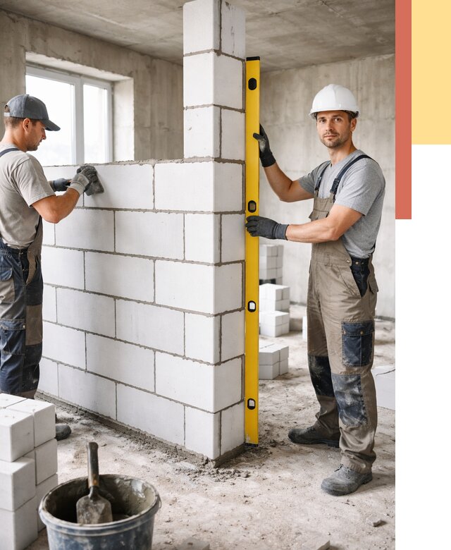 Кладка перегородок из пеноблока в Владимире от 1868 руб. под ключ | ОТДЕЛОЧНИК-Вдм