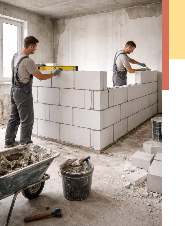 Кладка перегородок из ПГП в Владимире от 2594 руб./м2 — монтаж и возведение под ключ | ОТДЕЛОЧНИК-Вдм