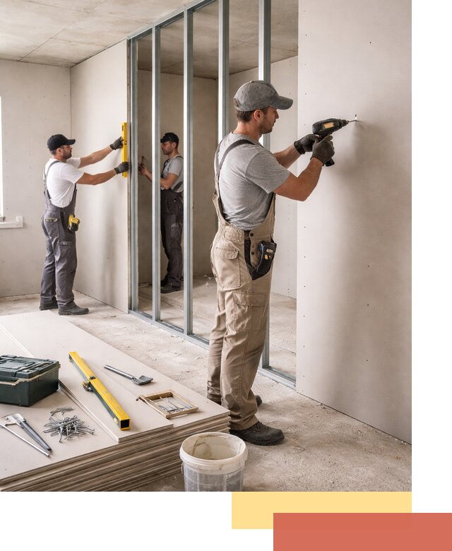 Однослойная перегородка из гипсокартона в Владимире под ключ, монтаж и отделка