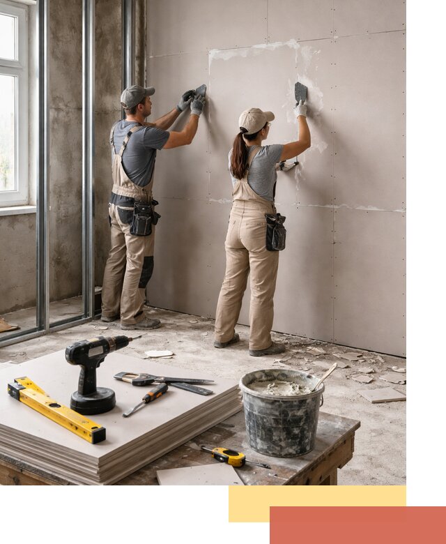 Монтаж двухслойной перегородки из гипсокартона в Владимире