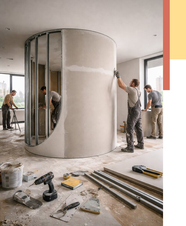 Радиусная перегородка из гипсокартона в Владимире от 3009 руб. под ключ | ОТДЕЛОЧНИК-Вдм