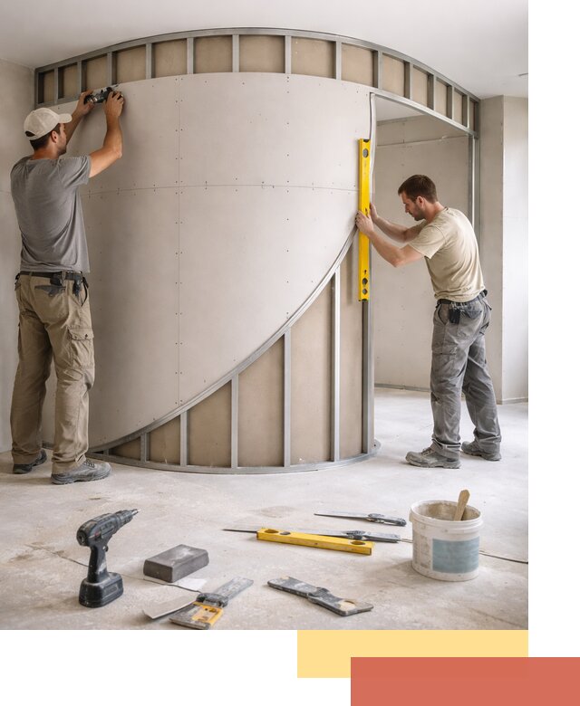 Радиусная перегородка из гипсокартона в Владимире под ключ