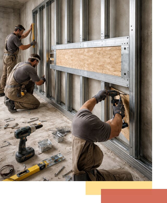 Усиленная перегородка для крепления тяжёлых конструкций в Владимире