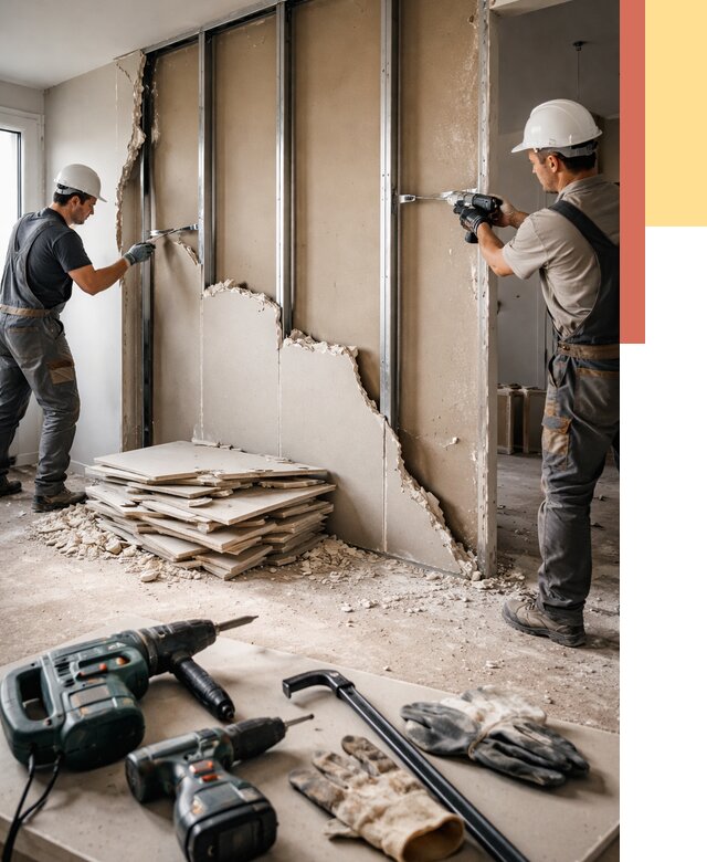 Демонтаж перегородки из гипсокартона в Владимире от 1245 руб. быстро и недорого | ОТДЕЛОЧНИК-Вдм