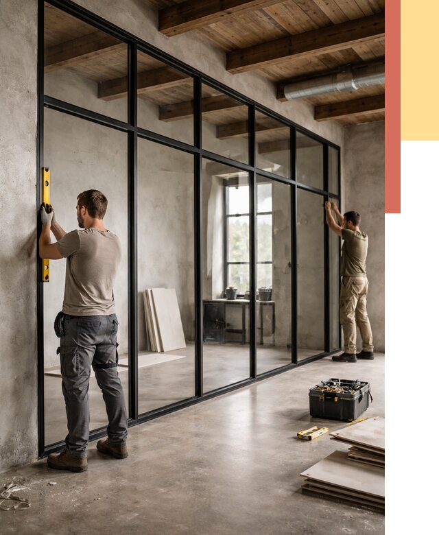 Стеклянные перегородки лофт в Владимире от 10894 руб. под ключ | ОТДЕЛОЧНИК-Вдм