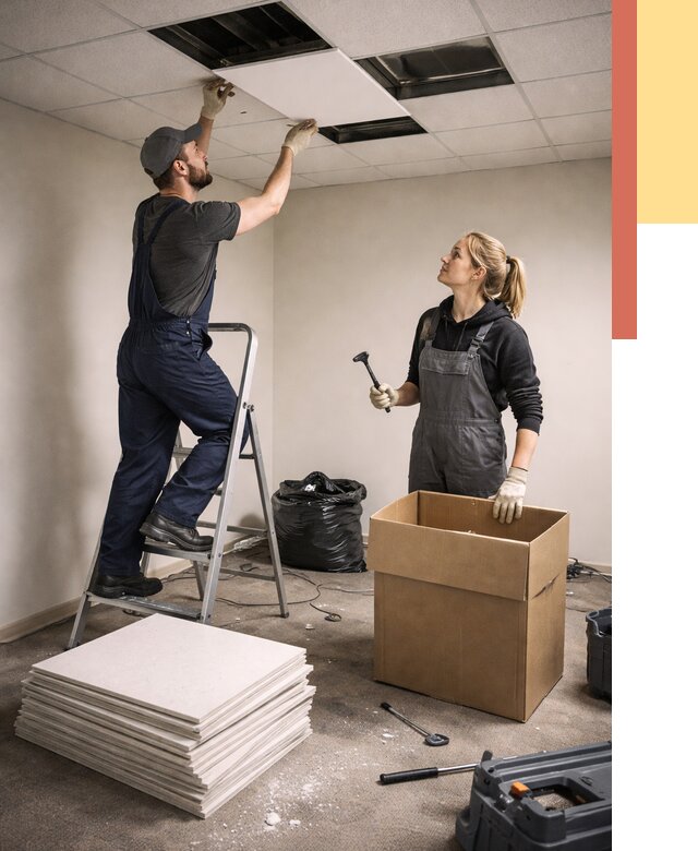 Демонтаж потолочной плитки в Владимире от 4669 руб. быстро и недорого | ОТДЕЛОЧНИК-Вдм