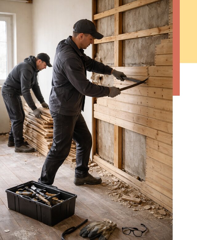 Демонтаж вагонки в Владимире от 3943 руб/м2 — быстро и недорого | ОТДЕЛОЧНИК-Вдм