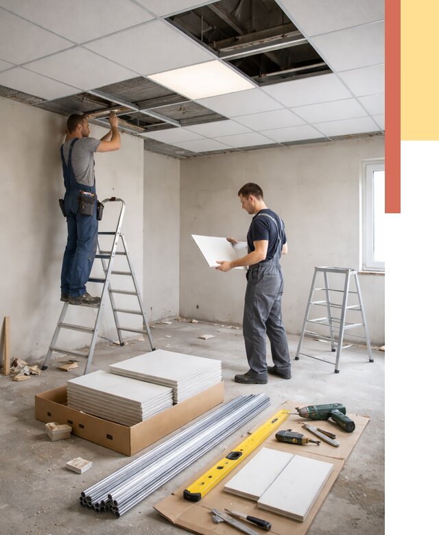 Монтаж потолка армстронг в Владимире от 4669 руб/м2 — быстрая установка под ключ | ОТДЕЛОЧНИК-Вдм