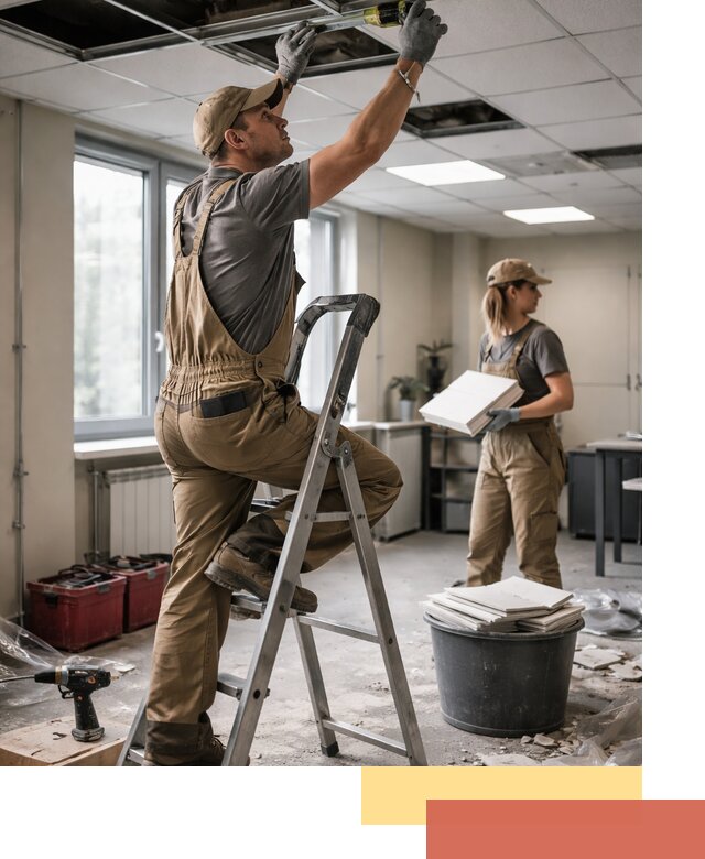 Ремонт потолка Армстронг и замена плит в Владимире