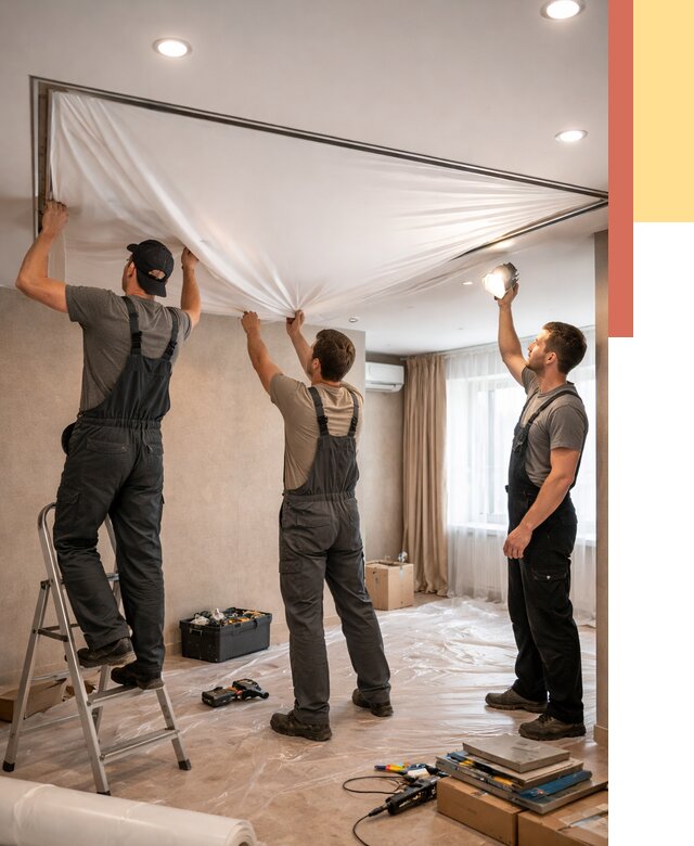 Монтаж ПВХ натяжного потолка в Владимире от 3631 руб. под ключ | ОТДЕЛОЧНИК-Вдм