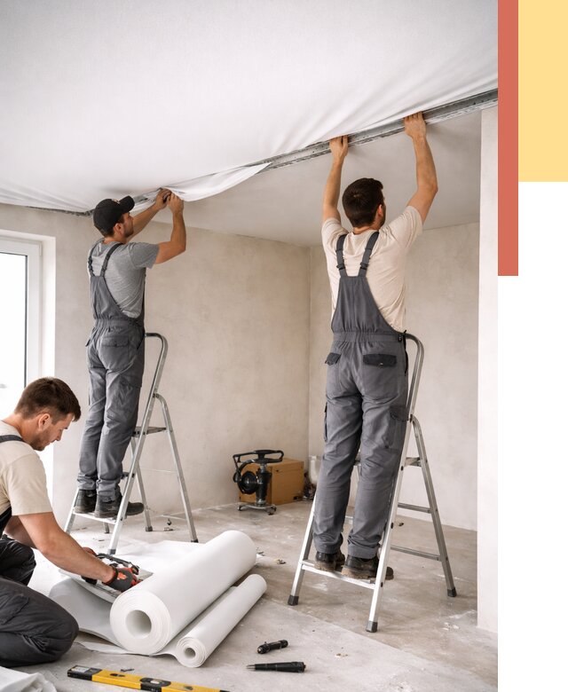 Монтаж тканевого натяжного потолка в Владимире от 3631 руб. под ключ | ОТДЕЛОЧНИК-Вдм