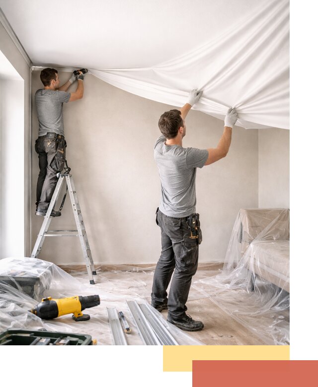 Монтаж тканевого натяжного потолка в Владимире недорого и быстро