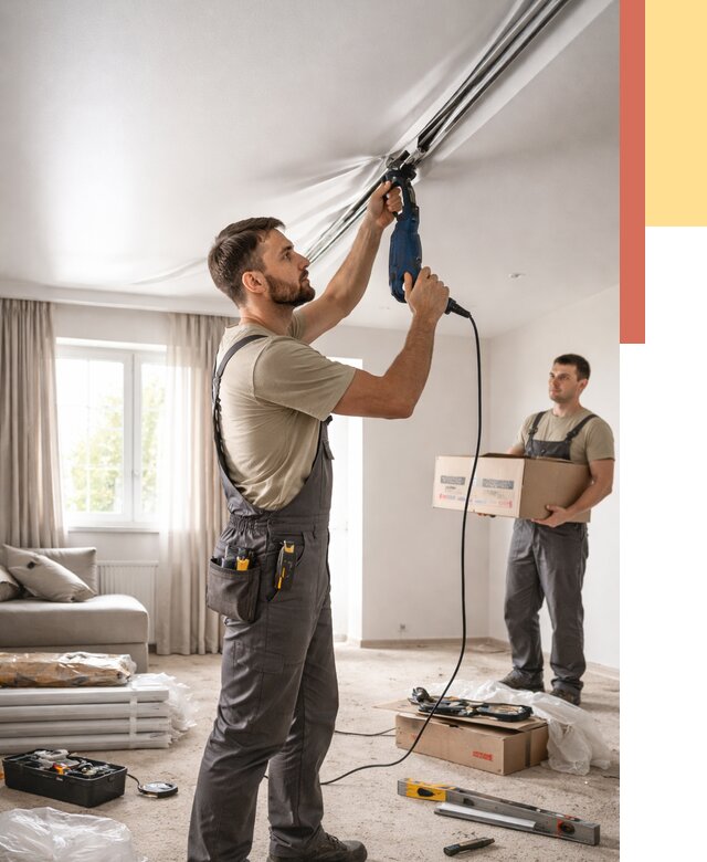 Монтаж сатинового натяжного потолка в Владимире от 3631 руб. | Быстро, недорого — ОТДЕЛОЧНИК-Вдм