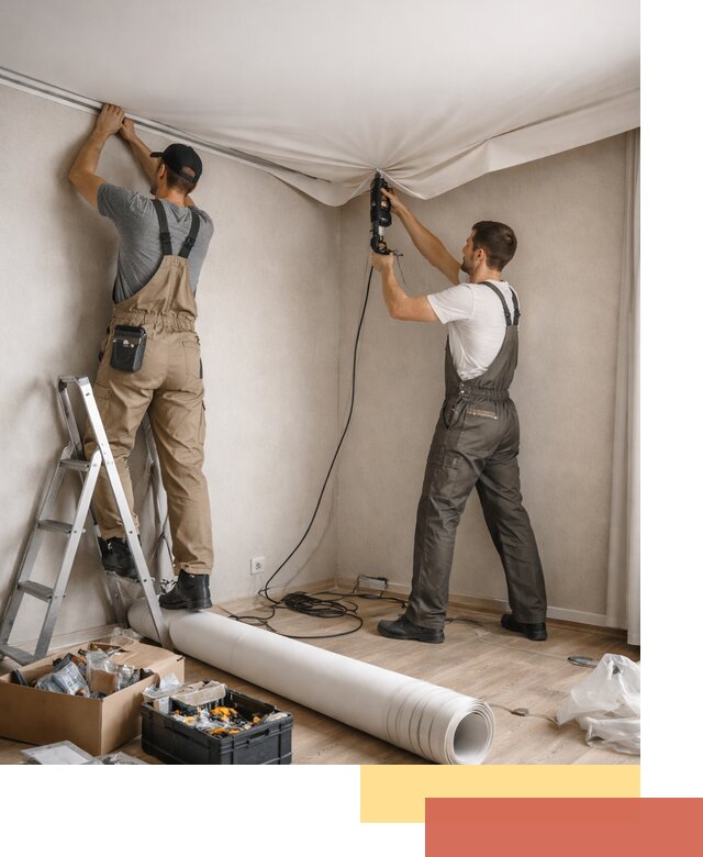 Монтаж цветного натяжного потолка в Владимире за один день