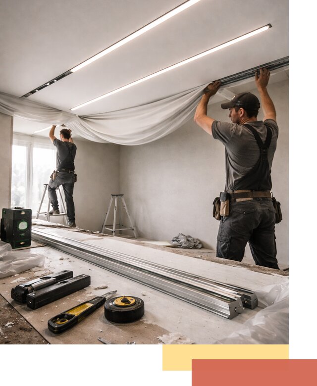 Монтаж натяжных потолков со световыми линиями в Владимире