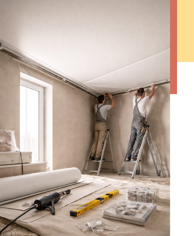 Монтаж натяжного потолка в спальне в Владимире от 3943 руб. под ключ | ОТДЕЛОЧНИК-Вдм