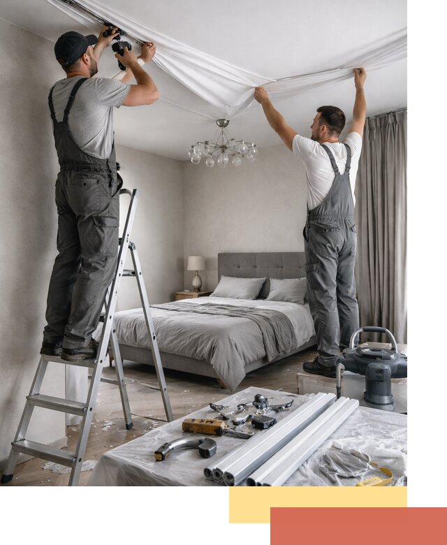 Монтаж натяжного потолка в спальне в Владимире