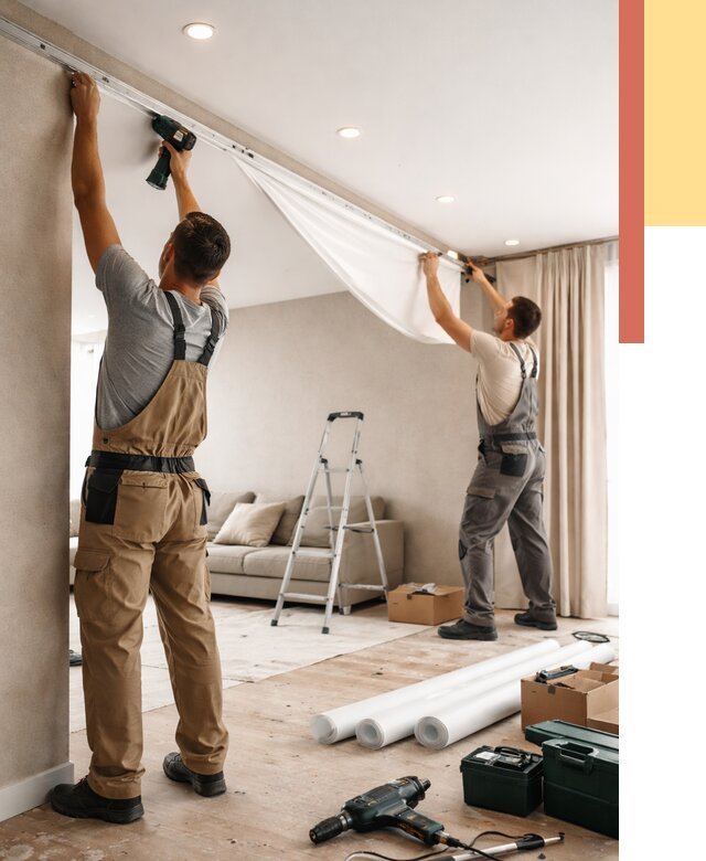 Монтаж натяжного потолка в гостиной в Владимире от 571 руб. | ОТДЕЛОЧНИК-Вдм