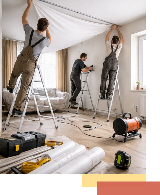 Монтаж натяжного потолка в гостиной в Владимире