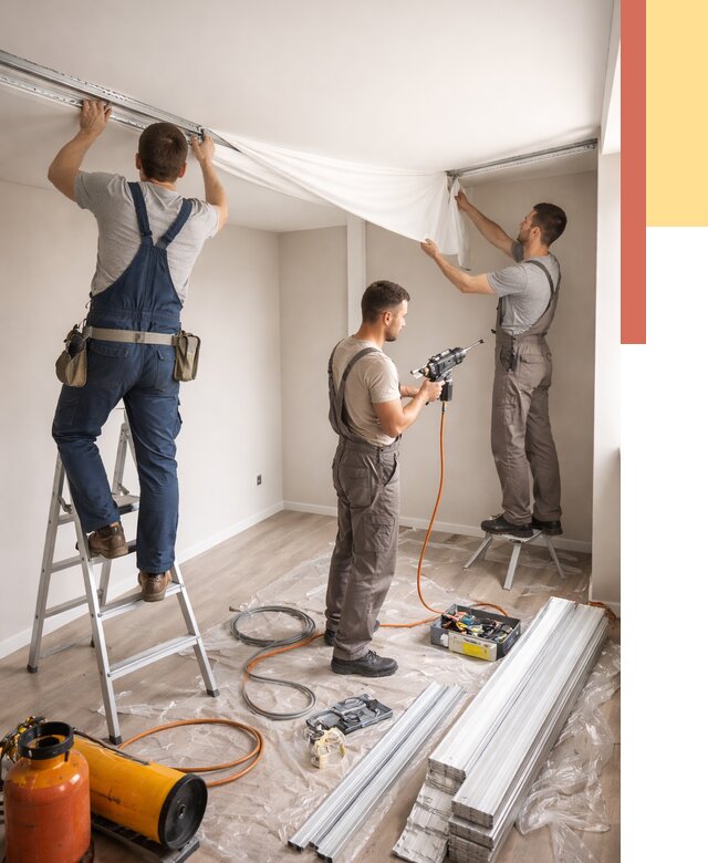 Монтаж натяжного потолка в студии в Владимире от 5706 руб. — быстро и недорого | ОТДЕЛОЧНИК-Вдм