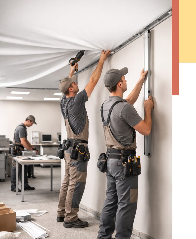 Монтаж натяжного потолка в офисе в Владимире от 467 руб/м² — быстро и недорого | ОТДЕЛОЧНИК-Вдм