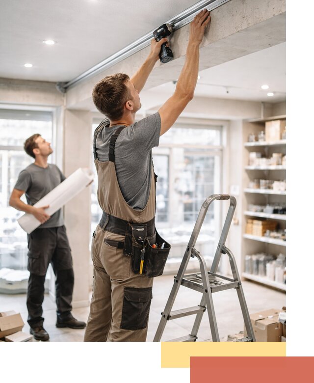 Монтаж натяжных потолков в магазине в Владимире