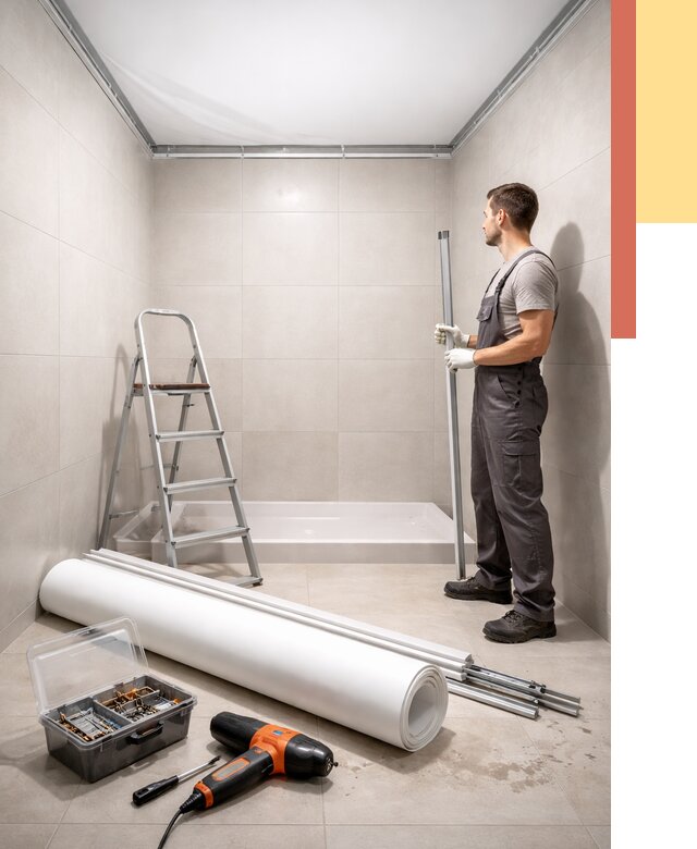 Монтаж натяжного потолка в санузле в Владимире от 1919 руб. — ОТДЕЛОЧНИК-Вдм