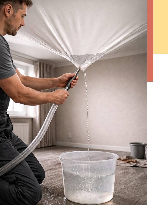 Слив воды с натяжного потолка в Владимире от 2594 руб. быстро и недорого | ОТДЕЛОЧНИК-Вдм