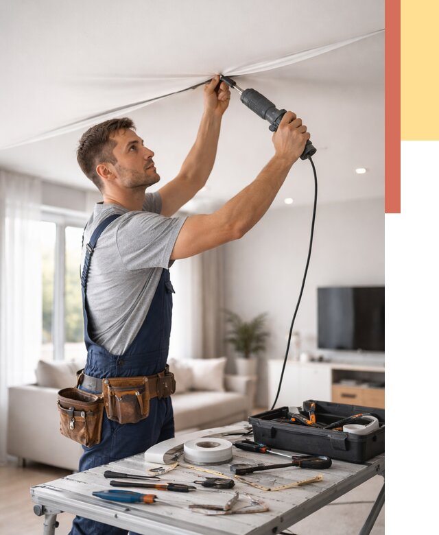 Ремонт натяжных потолков в Владимире от 9856 руб. под ключ — ОТДЕЛОЧНИК-Вдм