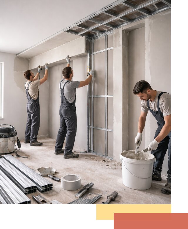 Монтаж потолка из гипсокартона с нишей в Владимире