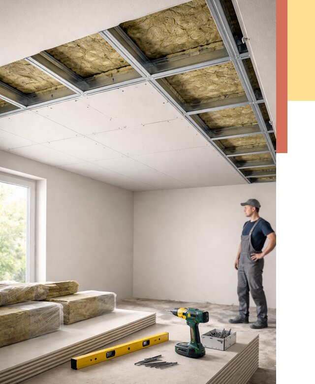 Звукоизоляция потолка ГКЛ в Владимире от 986 руб. — монтаж под ключ | ОТДЕЛОЧНИК-Вдм