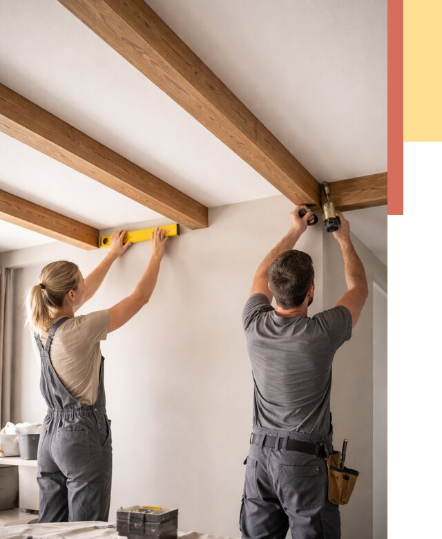 Монтаж декоративных балок на потолок в Владимире от 4358 руб. — ОТДЕЛОЧНИК-Вдм